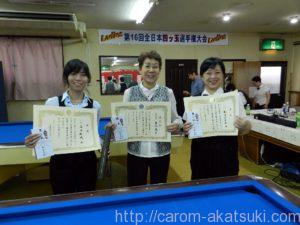 270913第16回全日本レディース入賞者左から3位西田優勝平山2位町田